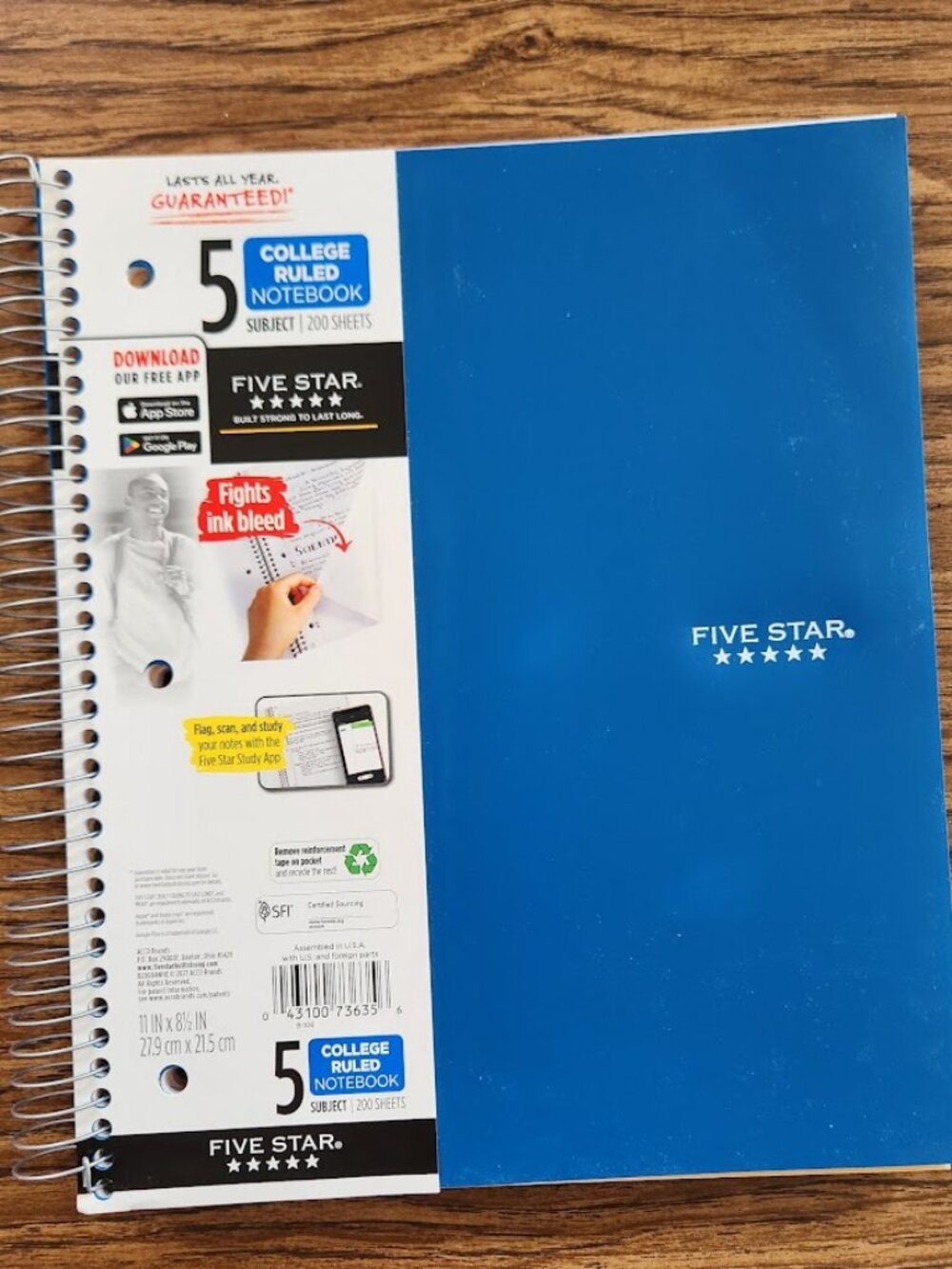 Five Star Spiral Notebook 5 Subject College Ruled Paper 200 Sheets School Suppli
